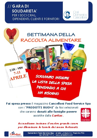 Perugia: la società Cancelloni food service Spa accoglie linvito della Campagna nazionale Caritas sul diritto al cibo per tutti promuovendo una raccolta alimentare