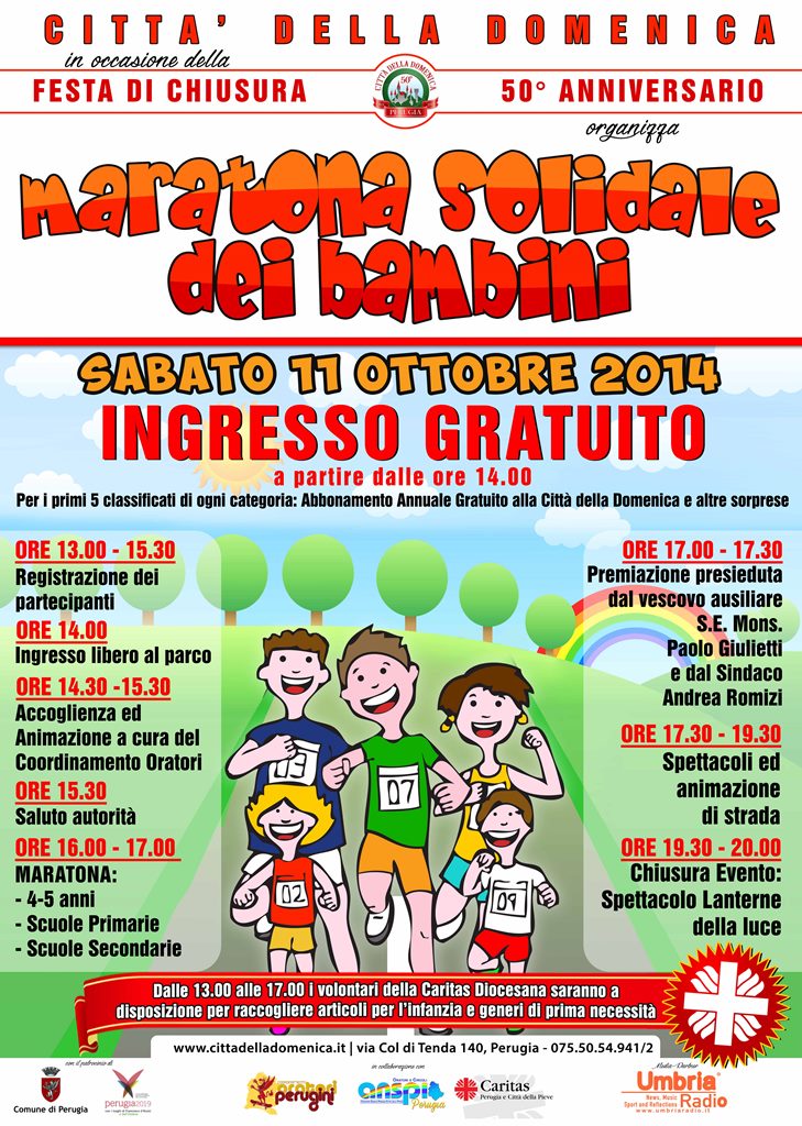 Perugia: la Maratona solidale dei bambini alla Città della Domenica a favore delle famiglie in difficoltà