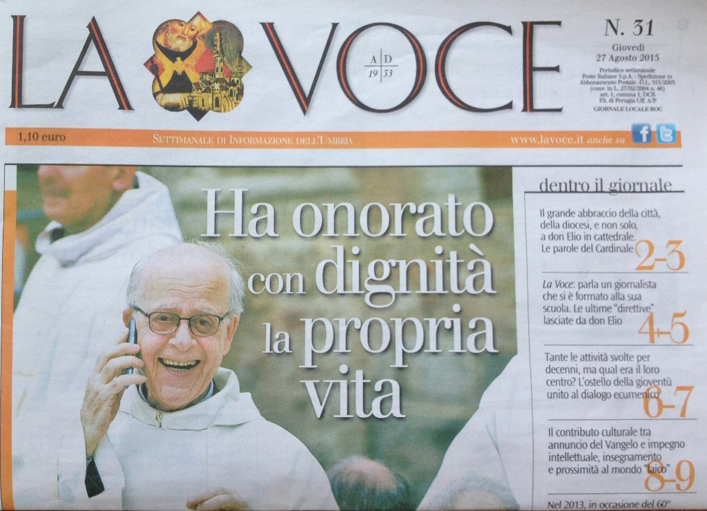 Edizione speciale del settimanale regionale “La Voce” dedicata al suo direttore mons. Elio Bromuri a dieci giorni dalla morte