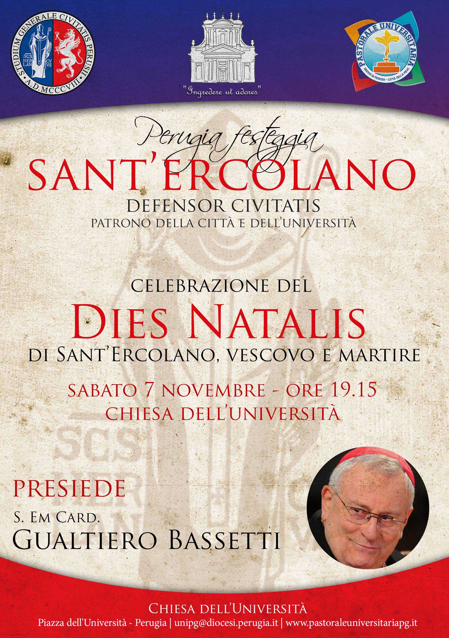 Perugia: celebrazioni ed iniziative in onore di sant’Ercolano, patrono della città e dell’Università degli Studi: “Una medaglia in ricordo di mons. Bromuri” e un dono del cardinal Bassetti per i laureati nella messa delle 19.15 presso la Chiesa dell’Università