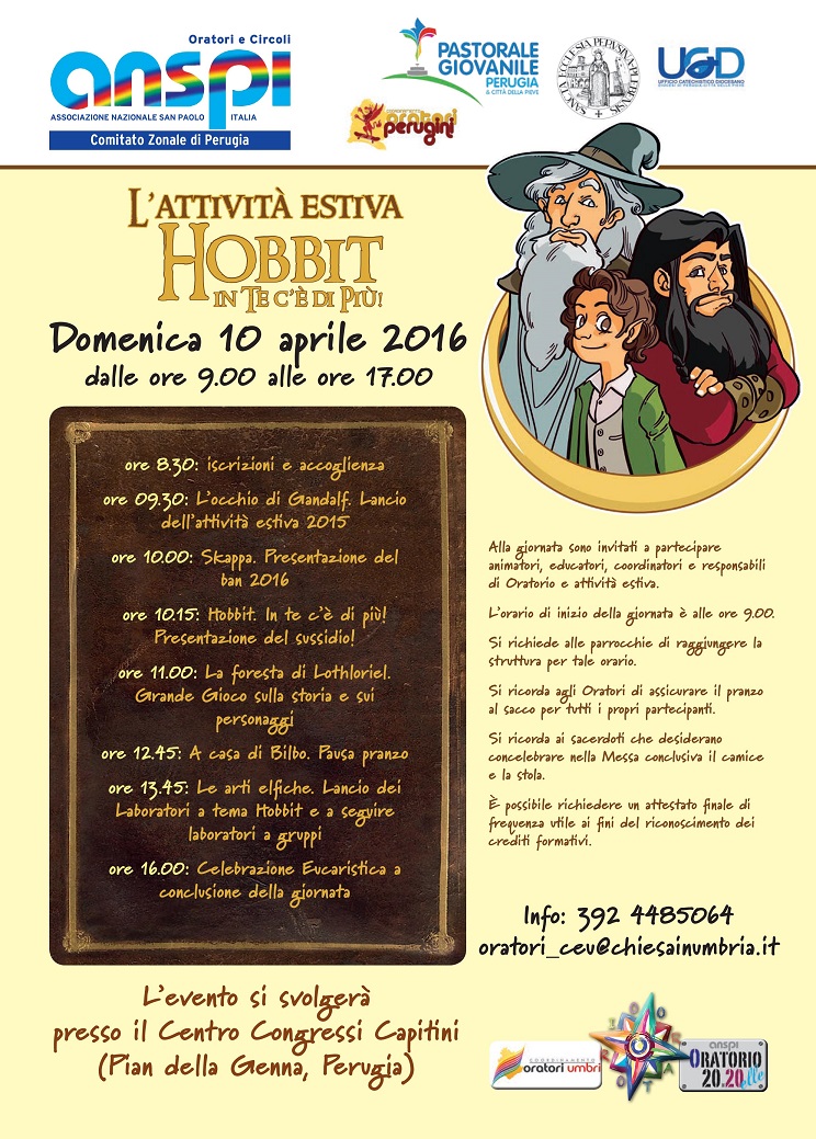 Perugia: Formazione in vista dei Gr.Est (Gruppi Estivi) per 350 animatori dOratorio sulle orme de Lo Hobbit. Don Riccardo Pascolini, responsabile diocesano: «Diciamo ai giovani In te cè di più ed in Oratorio è possibile scoprirlo»