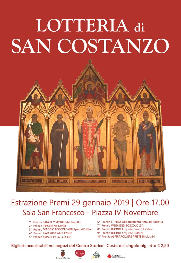 Perugia: Ultima settimana per acquistare i biglietti della “Lotteria di San Costanzo” il cui ricavato va a sostenere le attività Caritas, in particolare dei quattro “Empori della Solidarietà”. Il vescovo ausiliare mons. Paolo Giulietti: «Non si fa festa se non si ricordano i poveri»