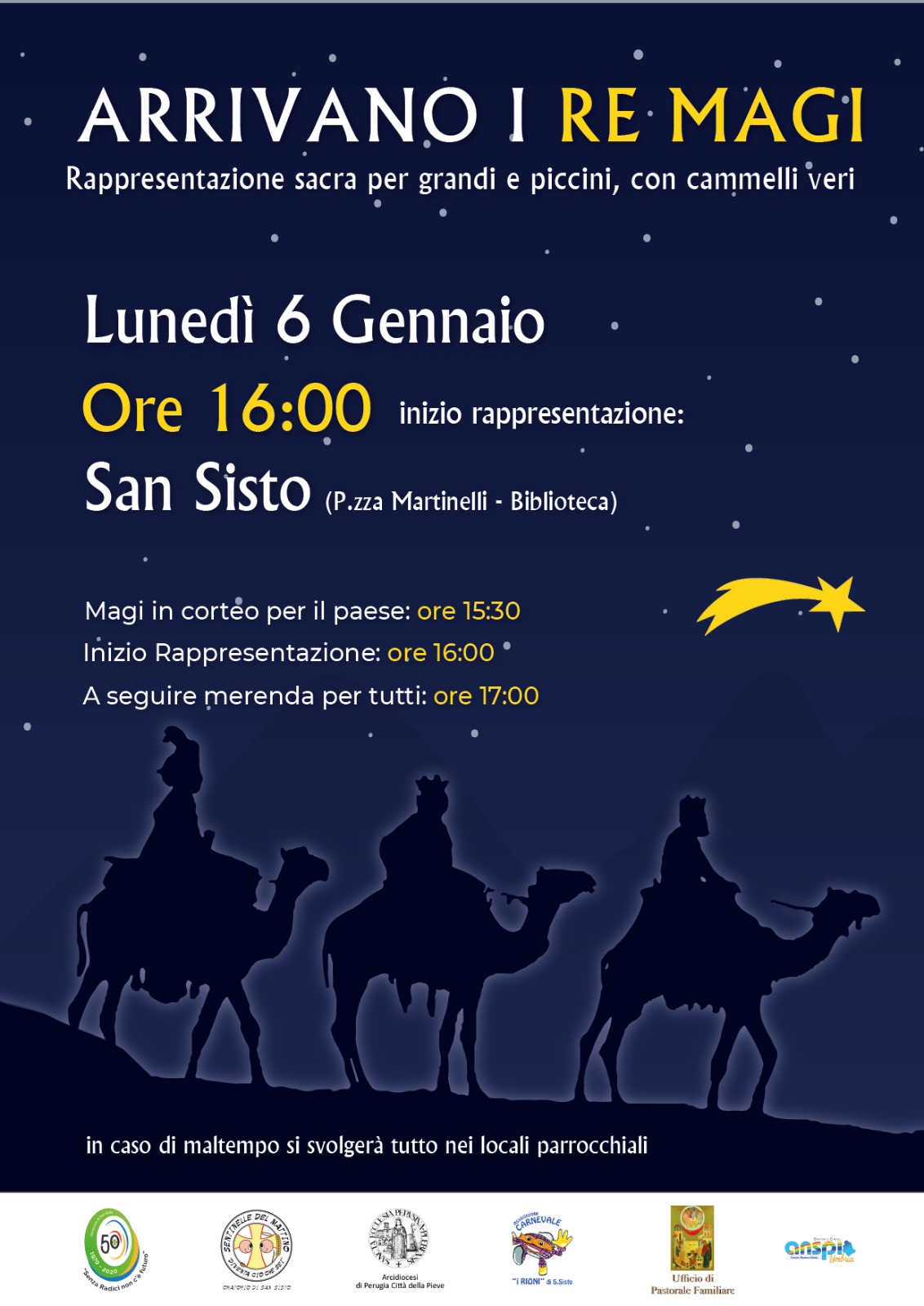 La solennità dell’Epifania del Signore a San Sisto, con la Sacra rappresentazione dell’arrivo dei Re Magi, alla presenza del cardinale Gualtiero Bassetti, con tema “la comunione tra comunità civile e religiosa”