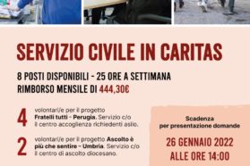 Perugia: L’esperienza di Servizio Civile in Caritas. Otto posti disponibili in tre ambiti socio-caritativi  le cui domande scadono il 26 gennaio. Il bando al link: caritasperugia.it/servizio-civile