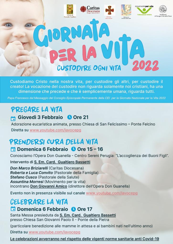 La 44a Giornata per la vita a Perugia con tre significativi appuntamenti: “Pregare la vita”, “Prendersi cura della vita” e “Celebrare la vita”