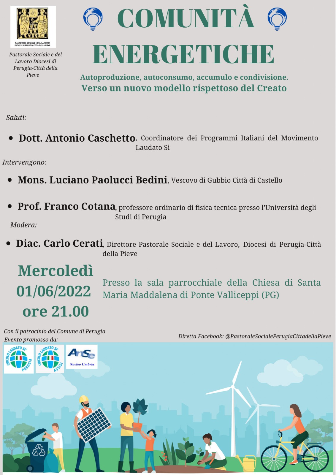 Perugia: Si discute di “Comunità energetiche”, un incontro promosso dall’Ufficio diocesano per la Pastorale sociale e il lavoro in collaborazione con i Circoli Laudato Sì di Perugia ed Assisi