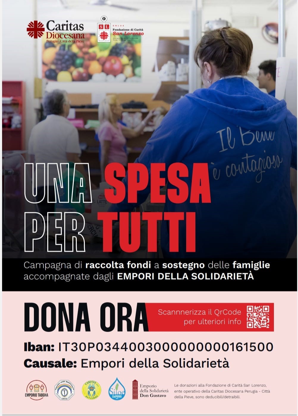 “Una spesa per Tutti”, la campagna di raccolta fondi del tempo d’Avvento e di Natale per sostenere le 1.800 famiglie accompagnate dai cinque Empori della solidarietà. Il direttore di Caritas diocesana don Marco Briziarelli: «non vivere una carità con delega, ma scendere in campo nel farci prossimi, noi, alle tante famiglie in difficoltà»