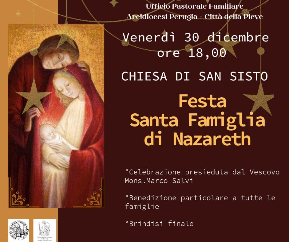 Festa diocesana della Santa Famiglia di Nazareth nella chiesa parrocchiale di San Sisto ad essa dedicata. Presiederà la celebrazione eucaristica il vescovo eletto di Civita Castellana mons. Marco Salvi