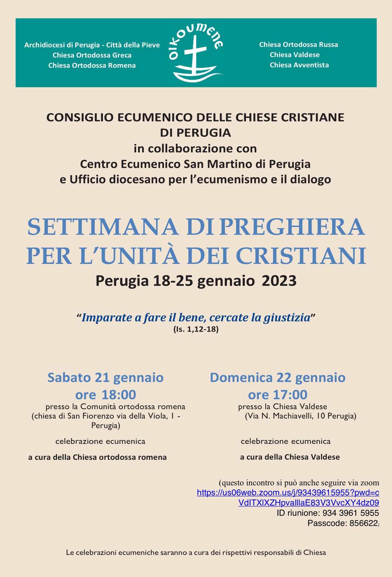 Settimana di preghiera per l’unità dei cristiani 2023